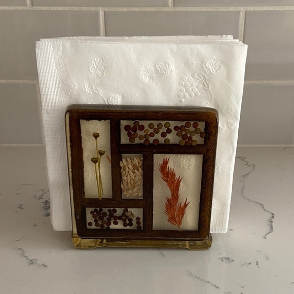 Other - Vintage Pressed Botanical Lucite Napkin Holder 1970s